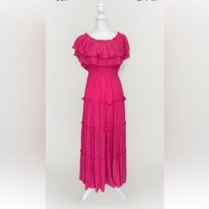 NWT EE:SOME Peasant Tier Dress Pink Sz S Boho Cottagecore Lightweight